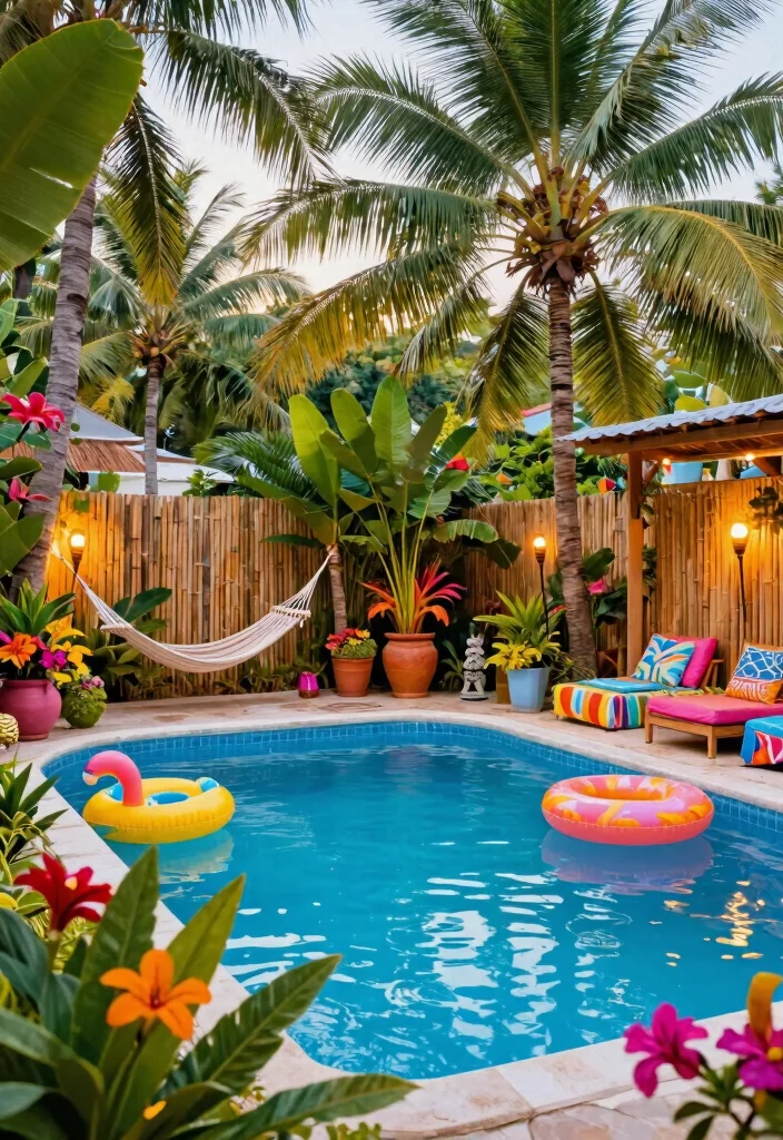 10 Aesthetic Above Ground Pool Decorating Ideas for Your Yard 1. Create a Tropical Paradise 0