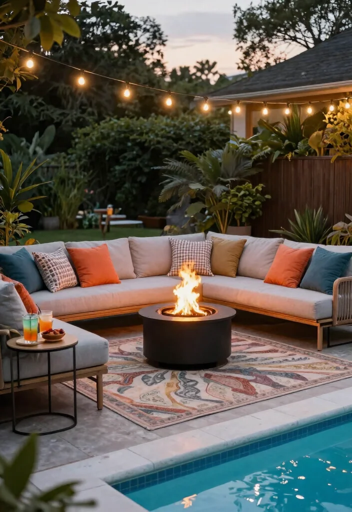 10 Aesthetic Above Ground Pool Decorating Ideas for Your Yard 2. Cozy Poolside Lounge Area 0