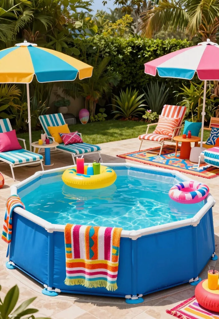 10 Aesthetic Above Ground Pool Decorating Ideas for Your Yard 8. Use Colorful Poolside Accessories 0