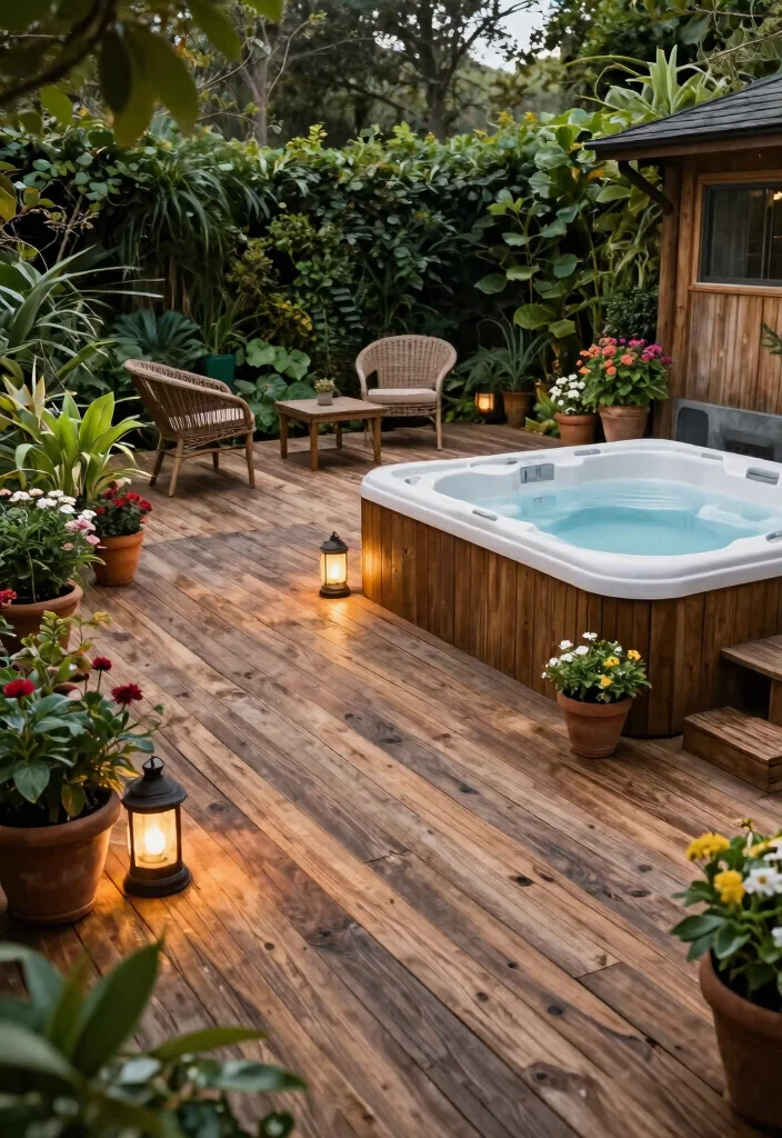 10 Beautiful Hot Tub Surround Ideas to Enhance Your Space 1. Rustic Wooden Deck 0