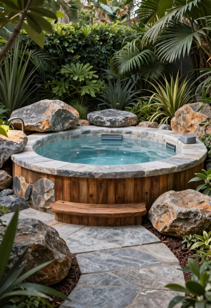 10 Beautiful Hot Tub Surround Ideas to Enhance Your Space 10. Luxurious Natural Surround 0