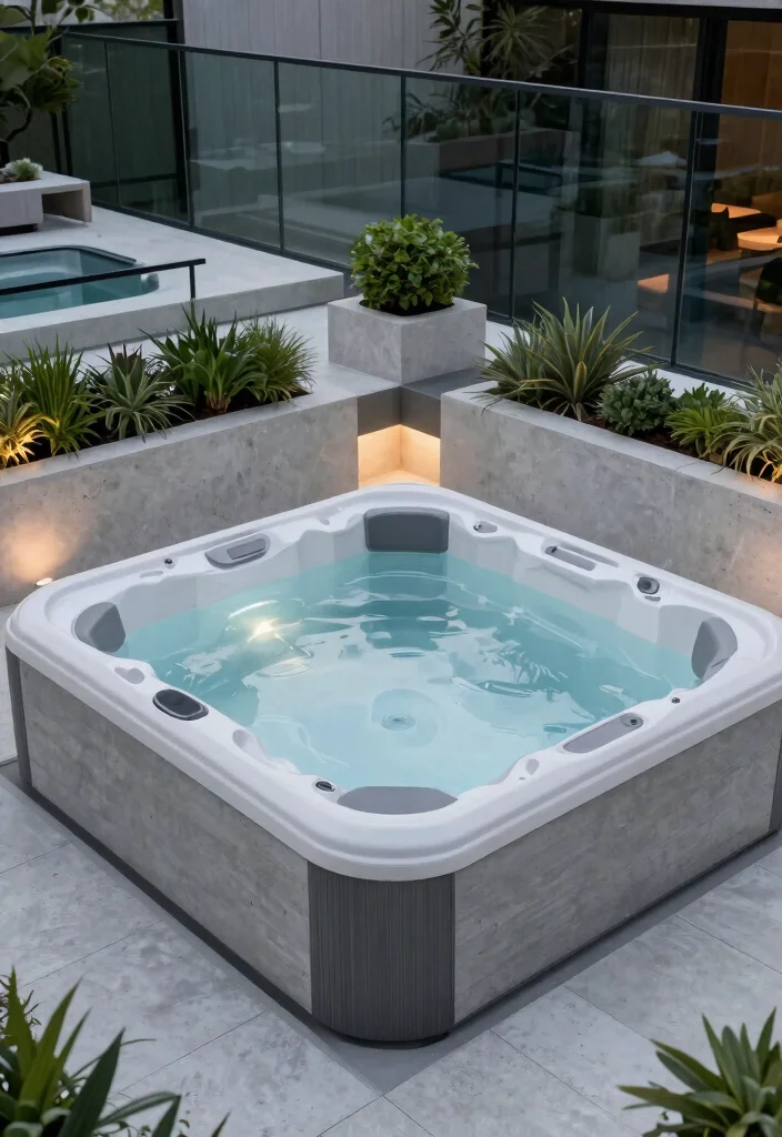 10 Beautiful Hot Tub Surround Ideas to Enhance Your Space 4. Modern Minimalism 0