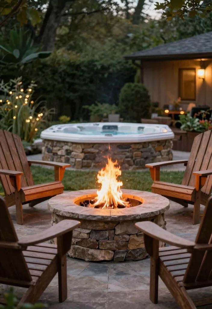 10 Beautiful Hot Tub Surround Ideas to Enhance Your Space 5. Cozy Fire Pit Addition 0