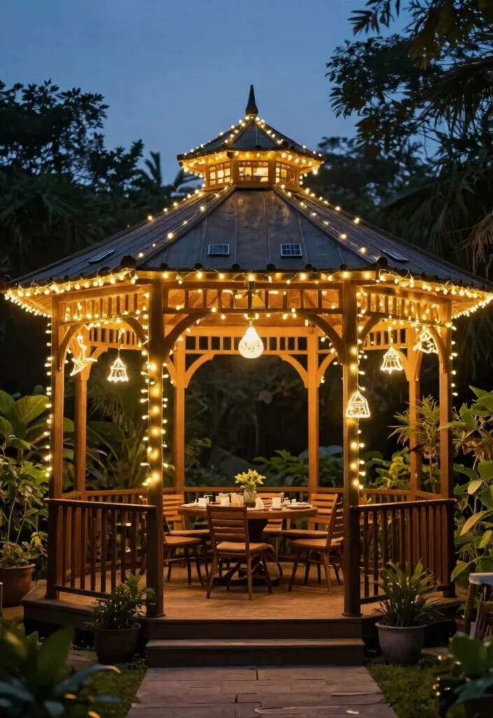 10 Bright Gazebo Lighting Ideas to Glow Up Your Evenings 25 10 Bright Gazebo Lighting Ideas to Glow Up Your Evenings 5. Solar String Lights 0