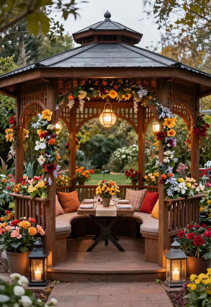 10 Cozy Gazebo Seating Ideas for Large Groups 10. Seasonal Decor Touches 0
