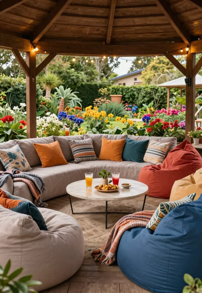 10 Cozy Gazebo Seating Ideas for Large Groups 3. Lounge Vibes 0
