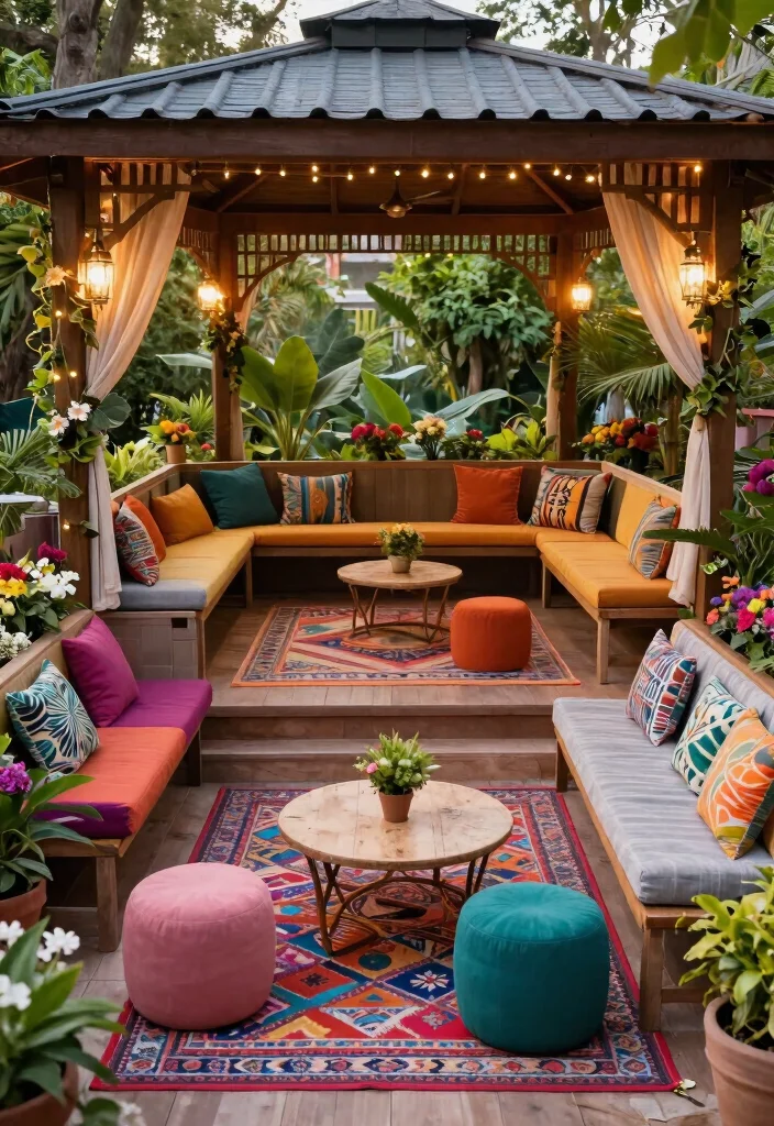 10 Cozy Gazebo Seating Ideas for Large Groups 4. Multi Level Seating 0