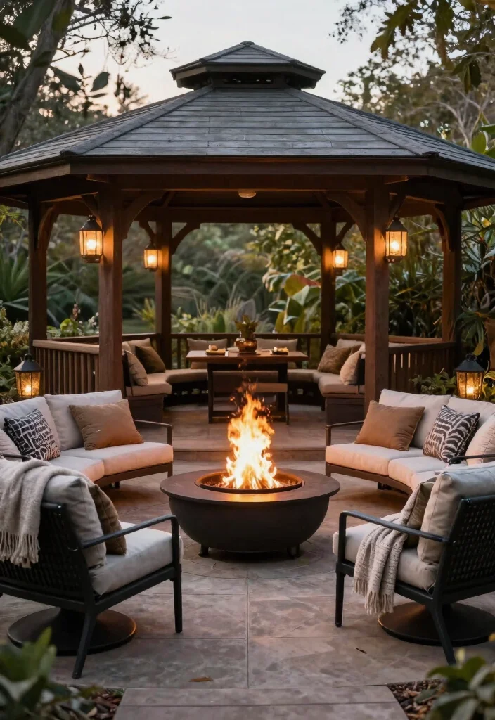 10 Cozy Gazebo Seating Ideas for Large Groups 5. Fire Pit Gathering 0