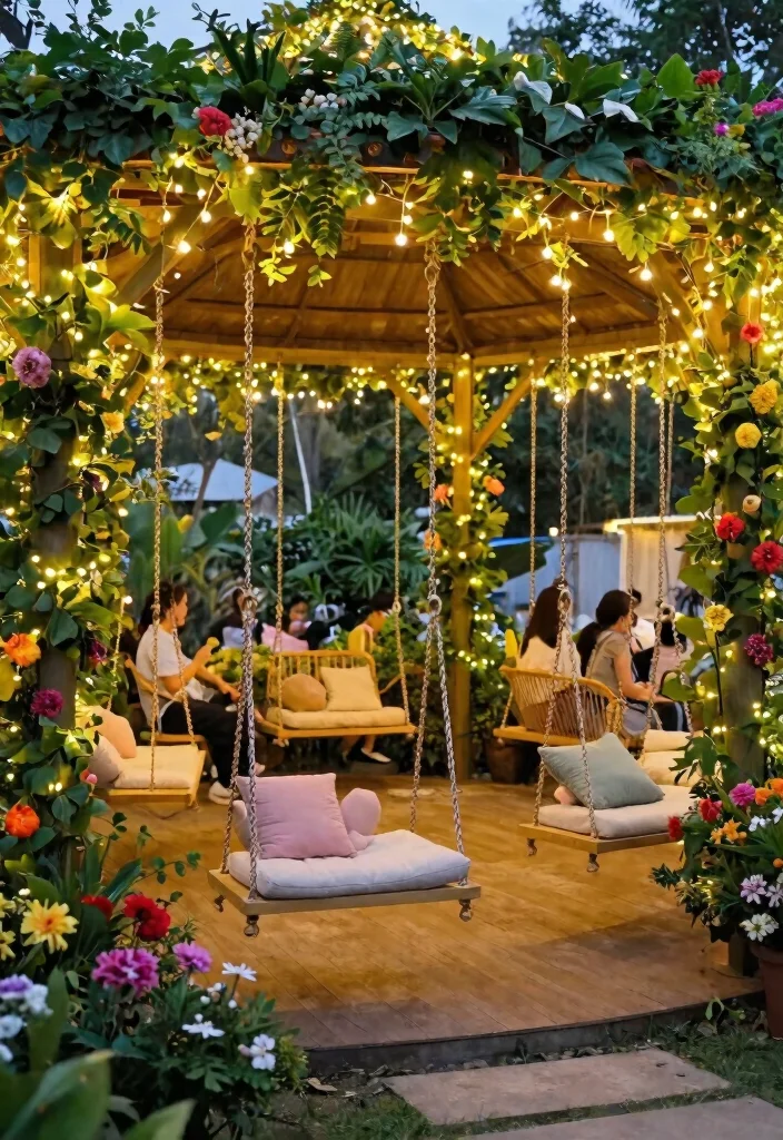 10 Cozy Gazebo Seating Ideas for Large Groups 7. Swing Seating 0