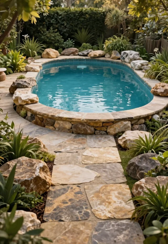 10 Creative Backyard Above Ground Pool Ideas Youll Love 4. Natural Stone Accents 0