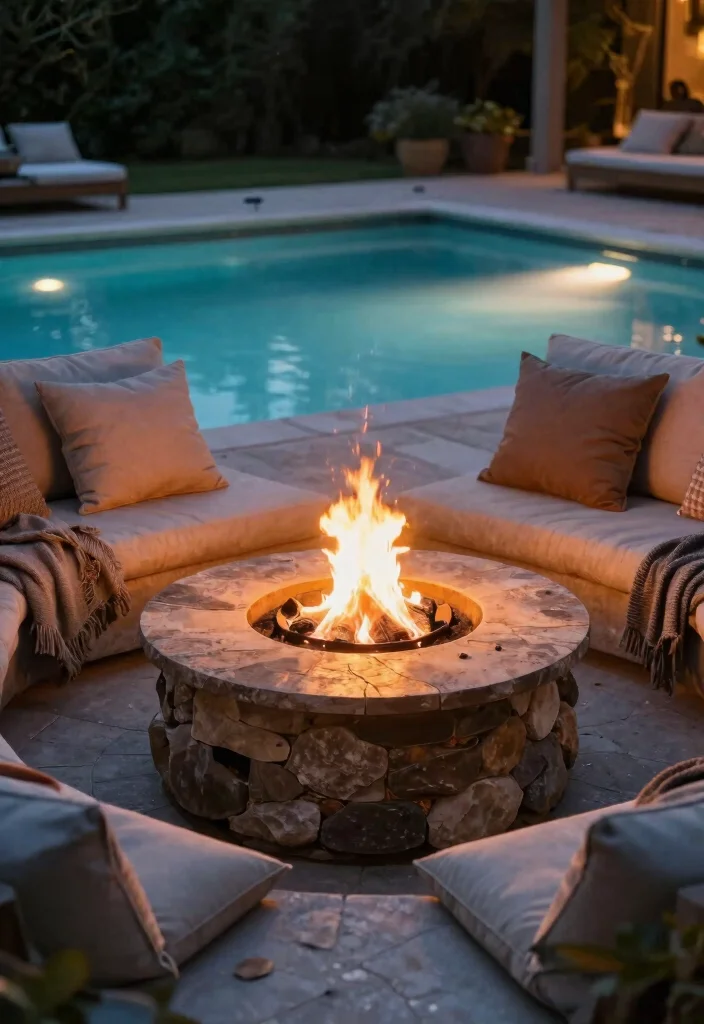 10 Creative Backyard Above Ground Pool Ideas Youll Love 7. Poolside Fire Pit 0