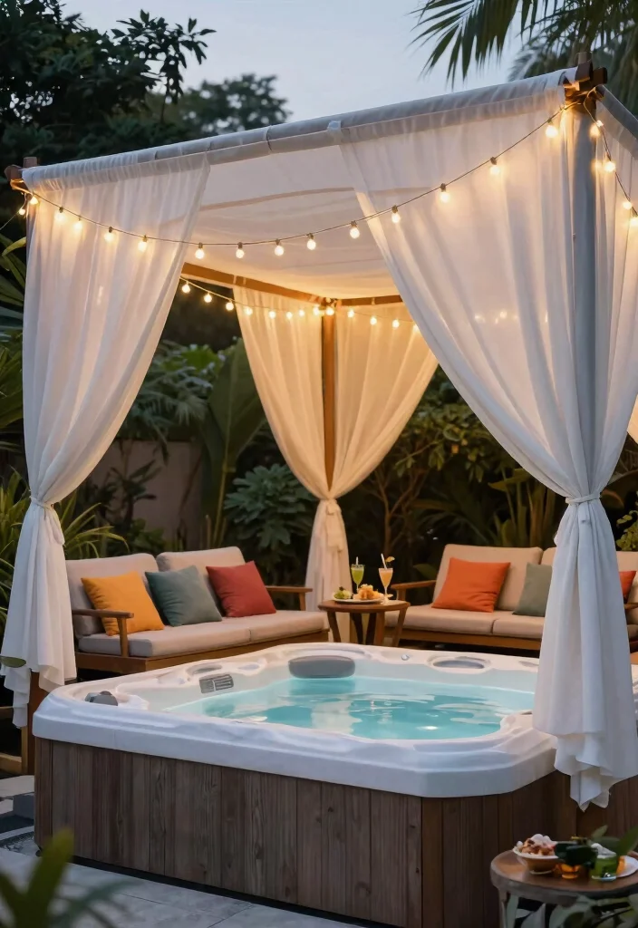 10 Creative Saluspa Hot Tub Ideas to Customize Your Spa 2. Cozy Canopy Lounge 0