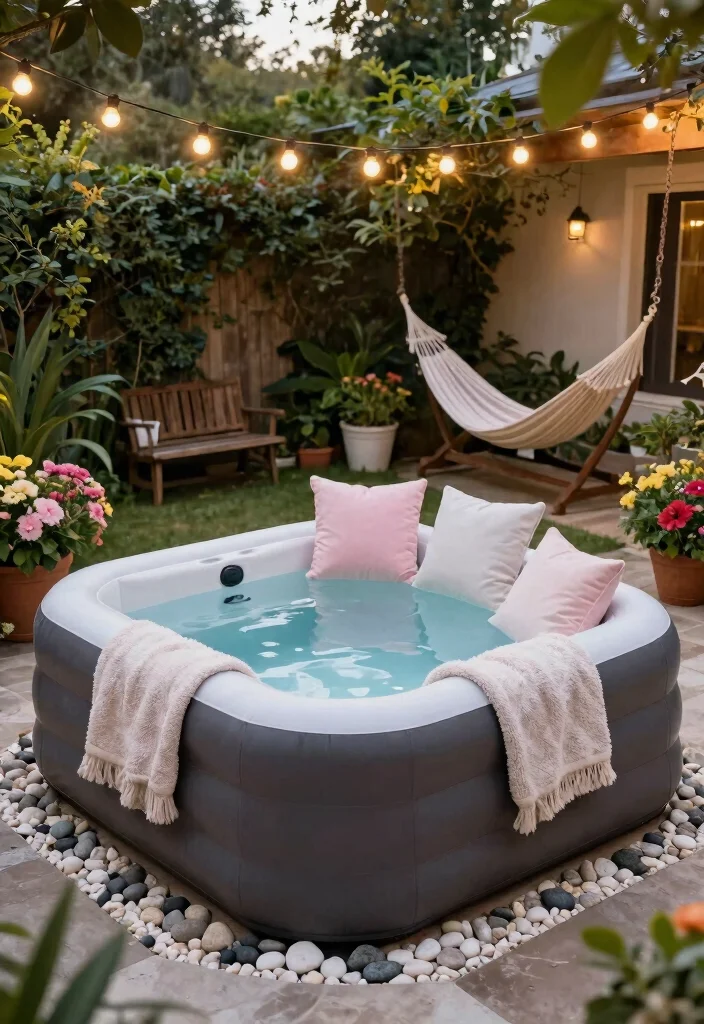 10 Fun Inflatable Hot Tub Ideas for Every Backyard 12 10 Fun Inflatable Hot Tub Ideas for Every Backyard 2. Cozy Garden Retreat 0