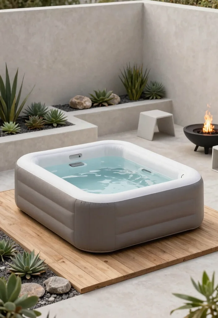 10 Fun Inflatable Hot Tub Ideas for Every Backyard 23 10 Fun Inflatable Hot Tub Ideas for Every Backyard 3. Modern Minimalist Vibes 0