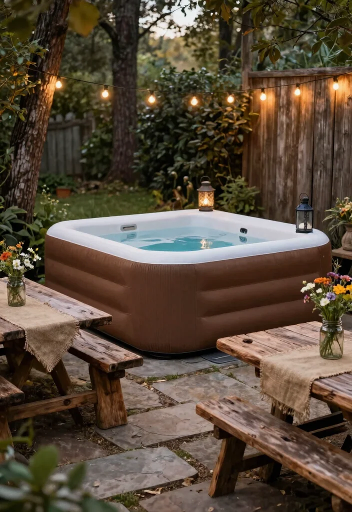 10 Fun Inflatable Hot Tub Ideas for Every Backyard 34 10 Fun Inflatable Hot Tub Ideas for Every Backyard 4. Rustic Charm Oasis 0