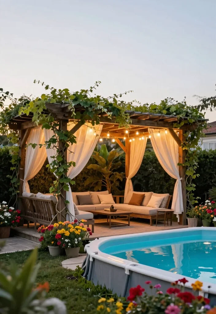 10 Genius Above Ground Pool Privacy Ideas No Neighbors 6. Pergolas with Climbing Vines 0