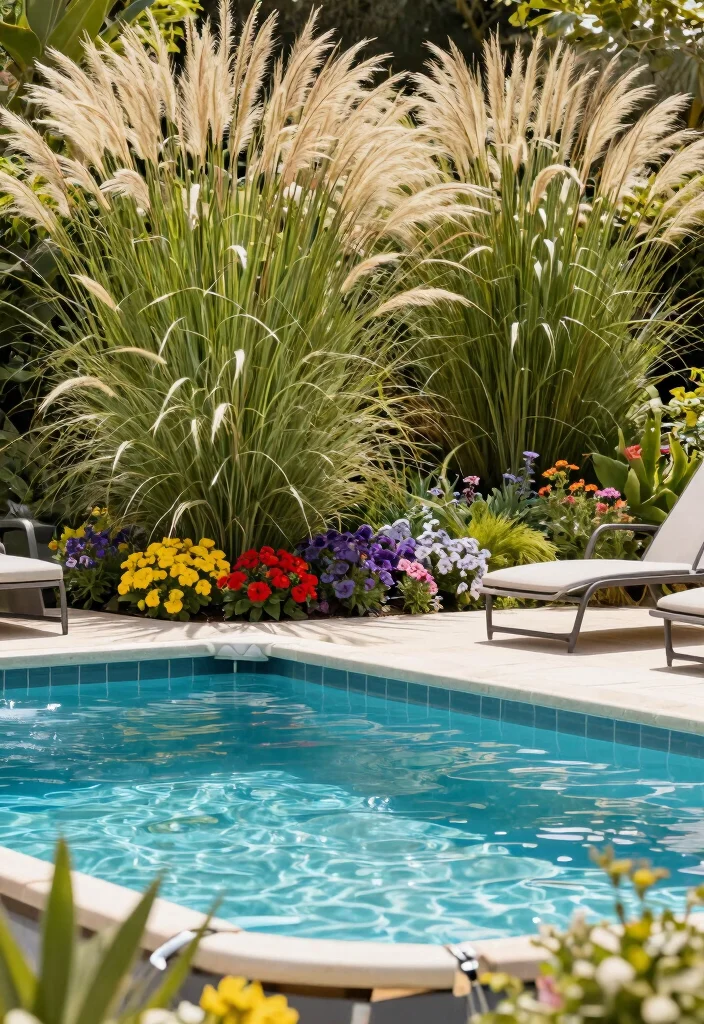 10 Genius Above Ground Pool Privacy Ideas No Neighbors 9. Planting Tall Grasses and Perennials 0