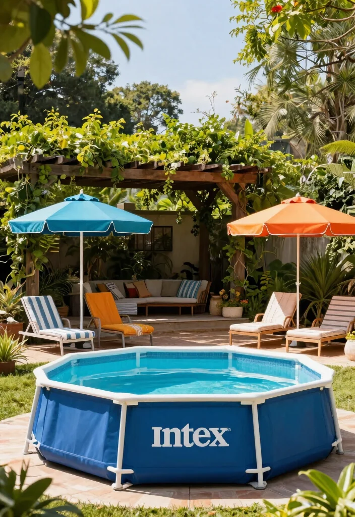 10 Genius Intex Above Ground Pool Ideas Make it Look Real 7. Stylish Shade Solutions 0