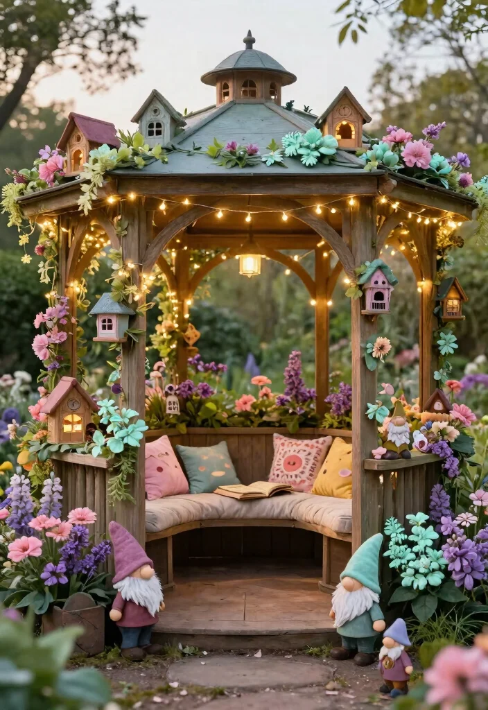 10 Magical Gazebo Decorating Ideas for a Dreamy Space 1 10 Magical Gazebo Decorating Ideas for a Dreamy Space 1. Enchanted Fairy Garden Theme 0