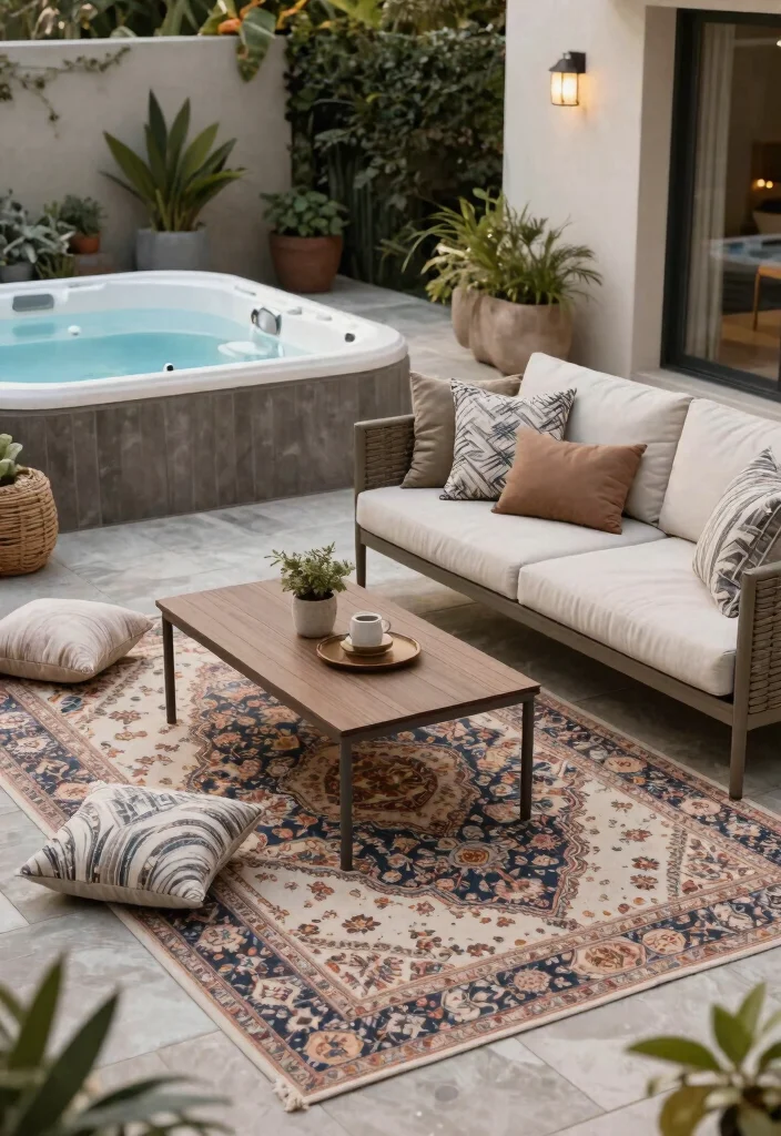 10 Modern Hot Tub Privacy Ideas for Your Private Spa 50 10 Modern Hot Tub Privacy Ideas for Your Private Spa 10. Outdoor Rugs and Furniture 0