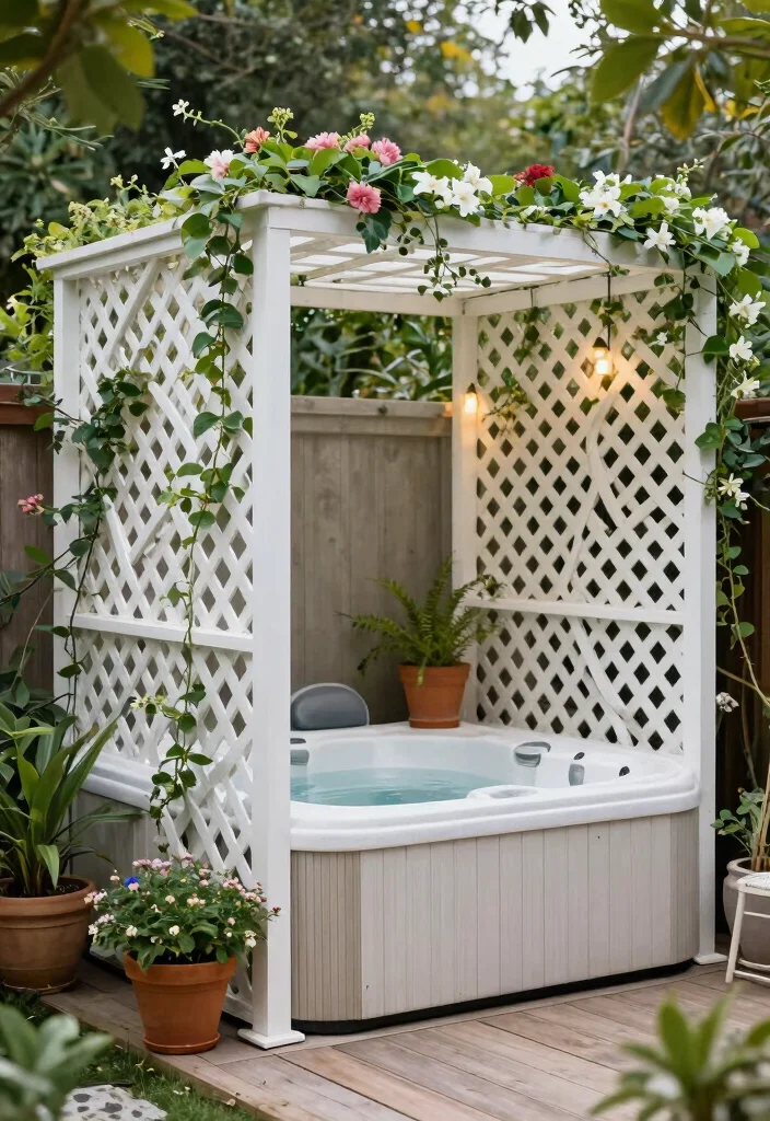 10 Modern Hot Tub Privacy Ideas for Your Private Spa 2 10 Modern Hot Tub Privacy Ideas for Your Private Spa 2. Lattice Screens 0