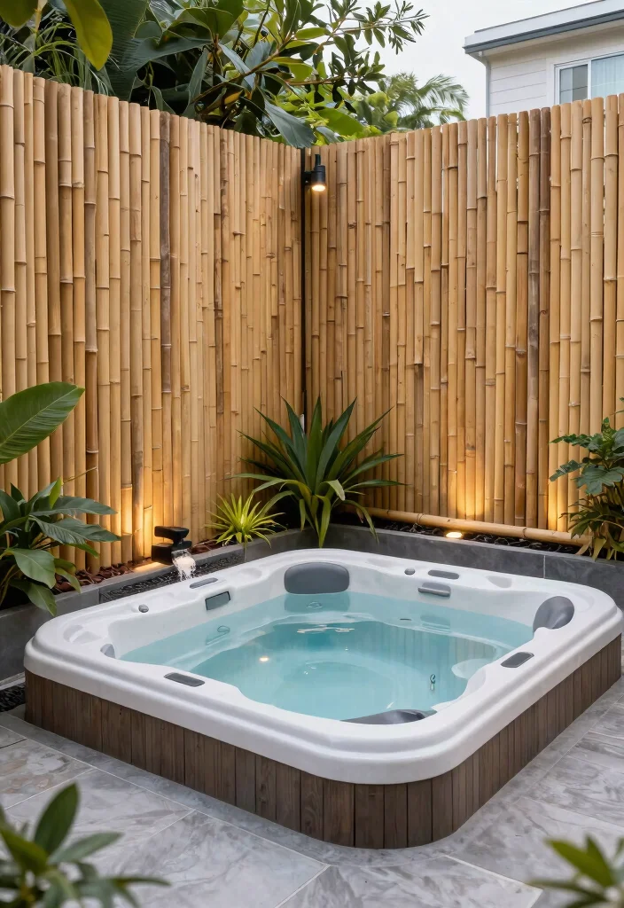 10 Modern Hot Tub Privacy Ideas for Your Private Spa 25 10 Modern Hot Tub Privacy Ideas for Your Private Spa 5. Bamboo Fencing 0