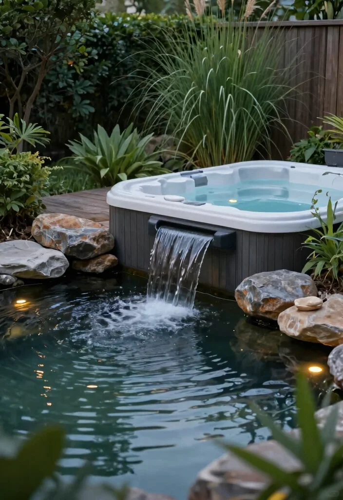 10 Modern Hot Tub Privacy Ideas for Your Private Spa 37 10 Modern Hot Tub Privacy Ideas for Your Private Spa 7. Water Features 0