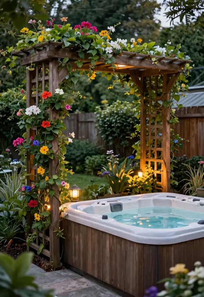 10 Modern Hot Tub Privacy Ideas for Your Private Spa 49 10 Modern Hot Tub Privacy Ideas for Your Private Spa 9. Trellis with Vines 0
