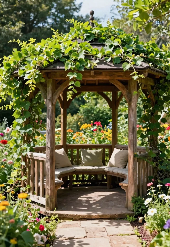 10 Practical Outside Gazebo Ideas for Sun & Rain 1 10 Practical Outside Gazebo Ideas for Sun Rain 1. Rustic Wood Gazebo with Climbing Vines 0