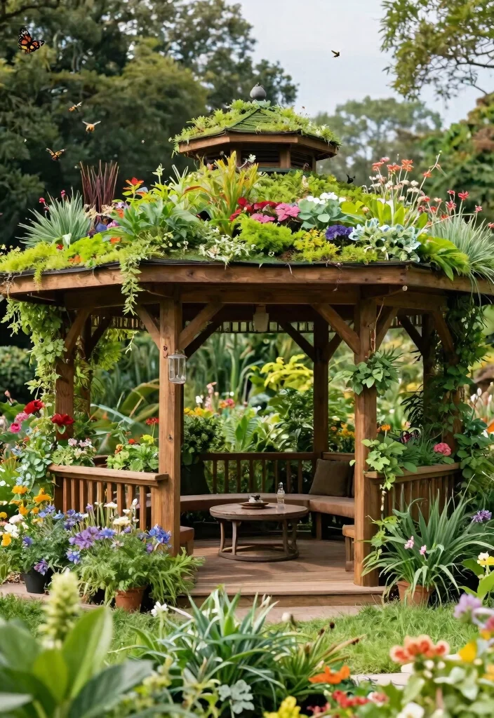10 Practical Outside Gazebo Ideas for Sun & Rain 37 10 Practical Outside Gazebo Ideas for Sun Rain 7. Green Roof Gazebo for Biodiversity 0