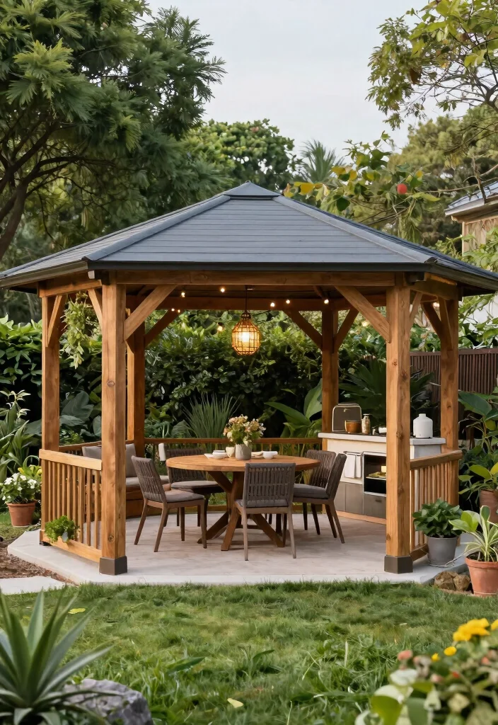 10 Practical Outside Gazebo Ideas for Sun & Rain 49 10 Practical Outside Gazebo Ideas for Sun Rain 9. Multi Functional Gazebo for Entertaining 0