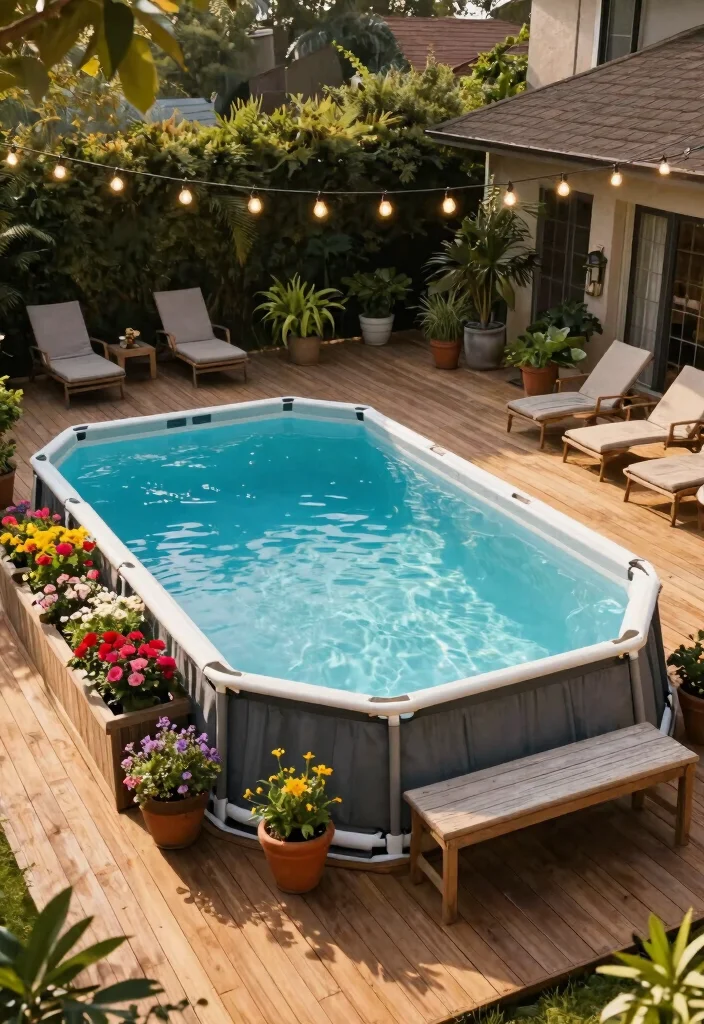 10 Smart Above Ground Pool Ideas for Small Yards & Patios 1 10 Smart Above Ground Pool Ideas for Small Yards Patios 1. Elevated Decking for a Stylish Pool Experience 0