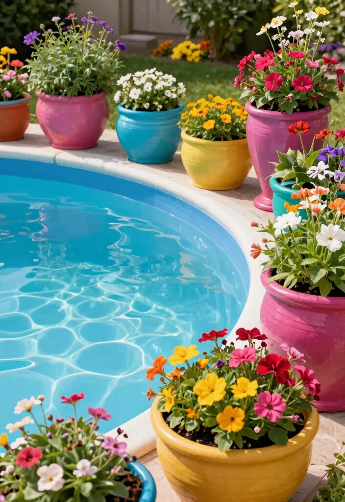 10 Smart Above Ground Pool Ideas for Small Yards & Patios 34 10 Smart Above Ground Pool Ideas for Small Yards Patios 4. Poolside Planters for Vibrant Blooms 0