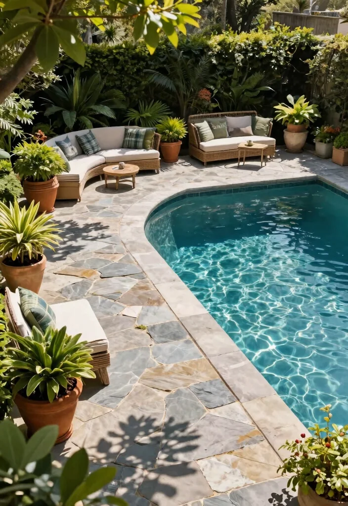 10 Smart Pool Hot Tub Backyard Ideas Layout Guide 5. Natural Stone Patios 0