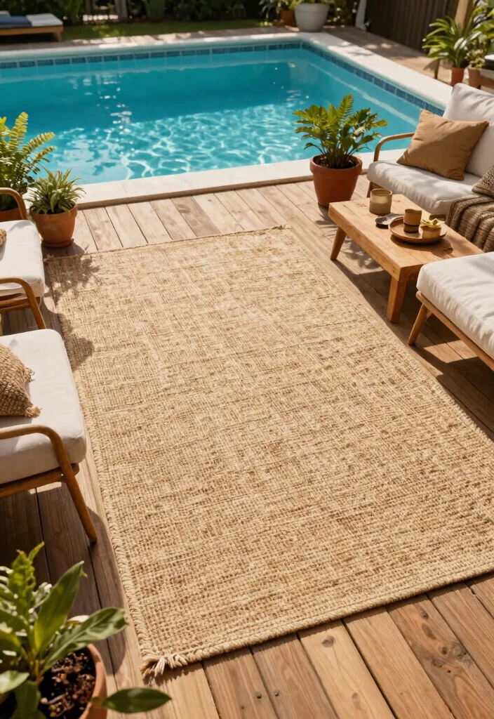 10 Trendy Pool Deck Furniture Ideas for Maximum Comfort 2. Natural Fiber Rugs for Comfort and Style 0