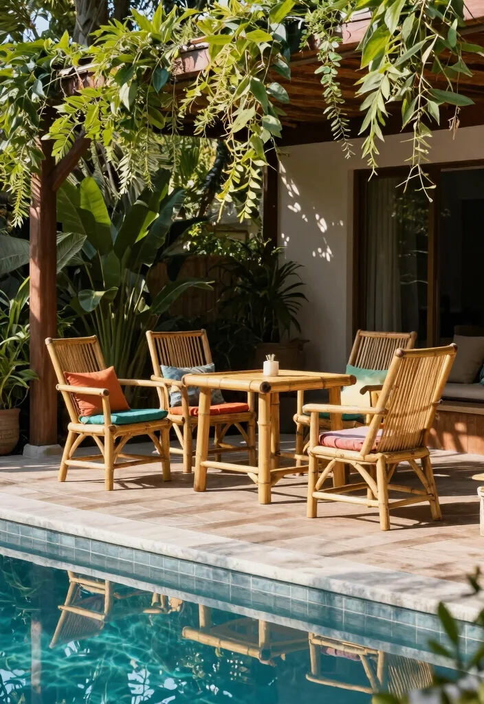 10 Trendy Pool Deck Furniture Ideas for Maximum Comfort 3. Sustainable Bamboo Furniture 0
