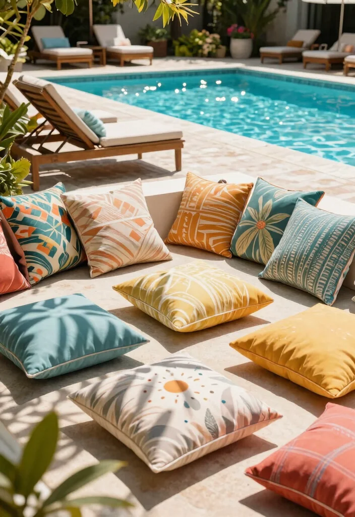 10 Trendy Pool Deck Furniture Ideas for Maximum Comfort 6. Stylish Outdoor Cushions 0