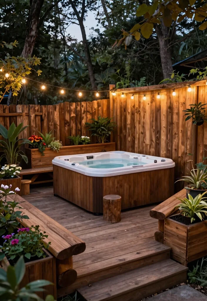 10 Unique Hot Tub Space Ideas to Fit Any Small Nook 13 10 Unique Hot Tub Space Ideas to Fit Any Small Nook 3. Rustic Charm with Wood 0