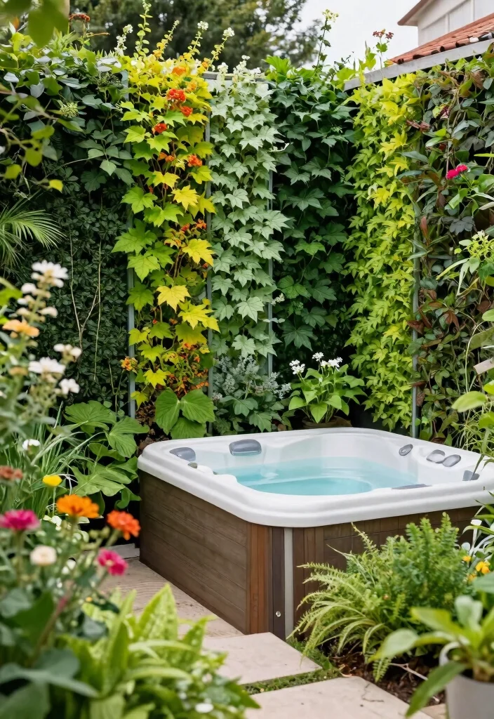 10 Unique Hot Tub Space Ideas to Fit Any Small Nook 24 10 Unique Hot Tub Space Ideas to Fit Any Small Nook 4. Garden Sanctuary with Green Walls 0