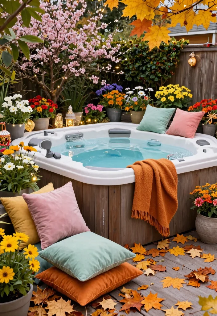 10 Unique Hot Tub Space Ideas to Fit Any Small Nook 38 10 Unique Hot Tub Space Ideas to Fit Any Small Nook 8. Seasonal Decor Magic 0
