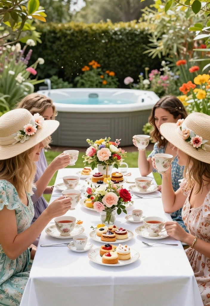 10 Wild Hot Tub Party Ideas for an Epic Weekend 4. Garden Tea Party Splash 0