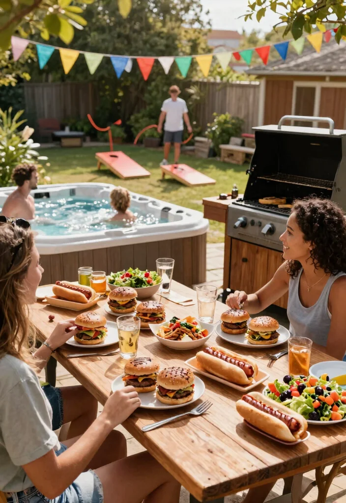 10 Wild Hot Tub Party Ideas for an Epic Weekend 5. Rustic BBQ and Hot Tub Bash 0