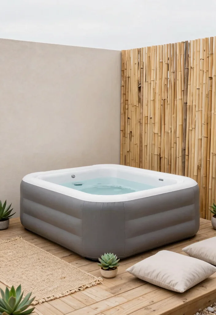 11 Best Inflatable Hot Tub Ideas for Any Backyard 12 11 Best Inflatable Hot Tub Ideas for Any Backyard 2. Minimalist Zen Escape 0