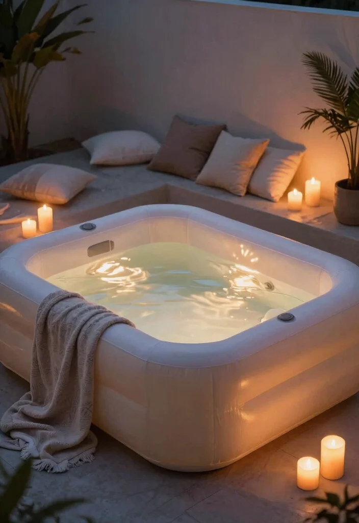 11 Best Inflatable Hot Tub Ideas for Any Backyard 49 11 Best Inflatable Hot Tub Ideas for Any Backyard 9. Candlelit Evening Soaks 0