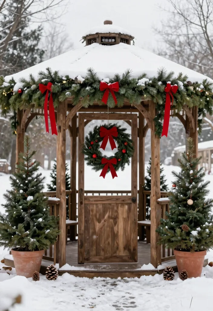 11 Festive Gazebo Christmas Decorating Ideas (Holiday Magic) 1 11 Festive Gazebo Christmas Decorating Ideas Holiday Magic 1. Evergreen Elegance 0