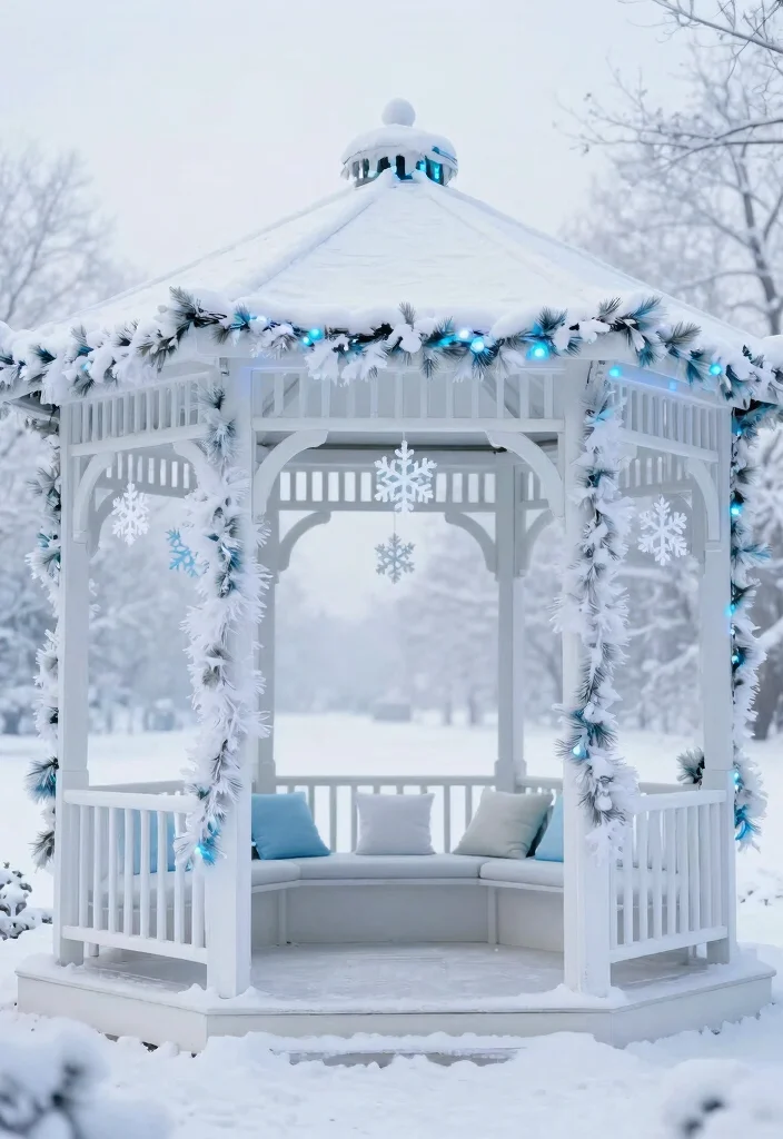 11 Festive Gazebo Christmas Decorating Ideas (Holiday Magic) 27 11 Festive Gazebo Christmas Decorating Ideas Holiday Magic 7. Snowy Wonderland 0