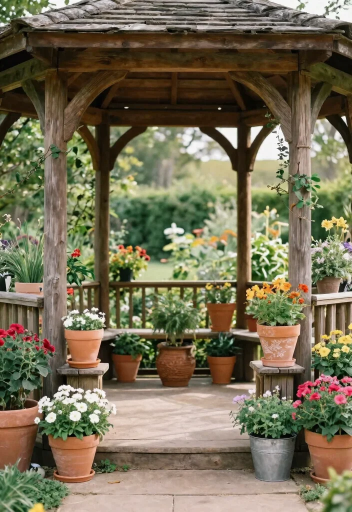 11 Romantic Gazebo Styling Ideas for a Perfect Wedding 6. Rustic Potted Plants 0