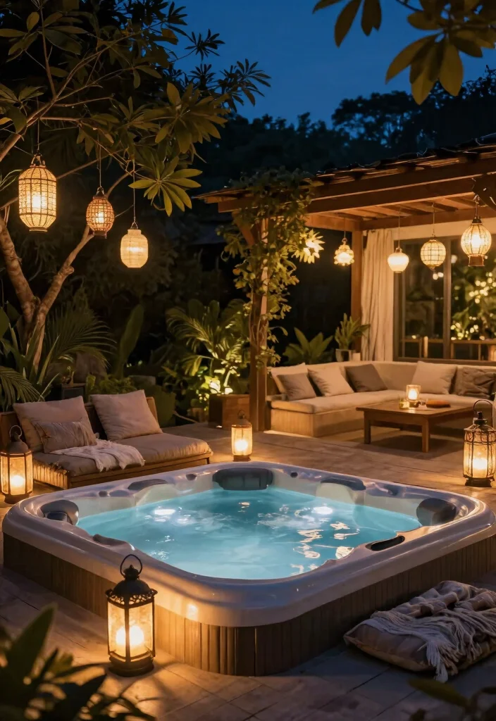 11 Romantic Hot Tub Lighting Ideas for Date Night 2. Lantern Magic 0