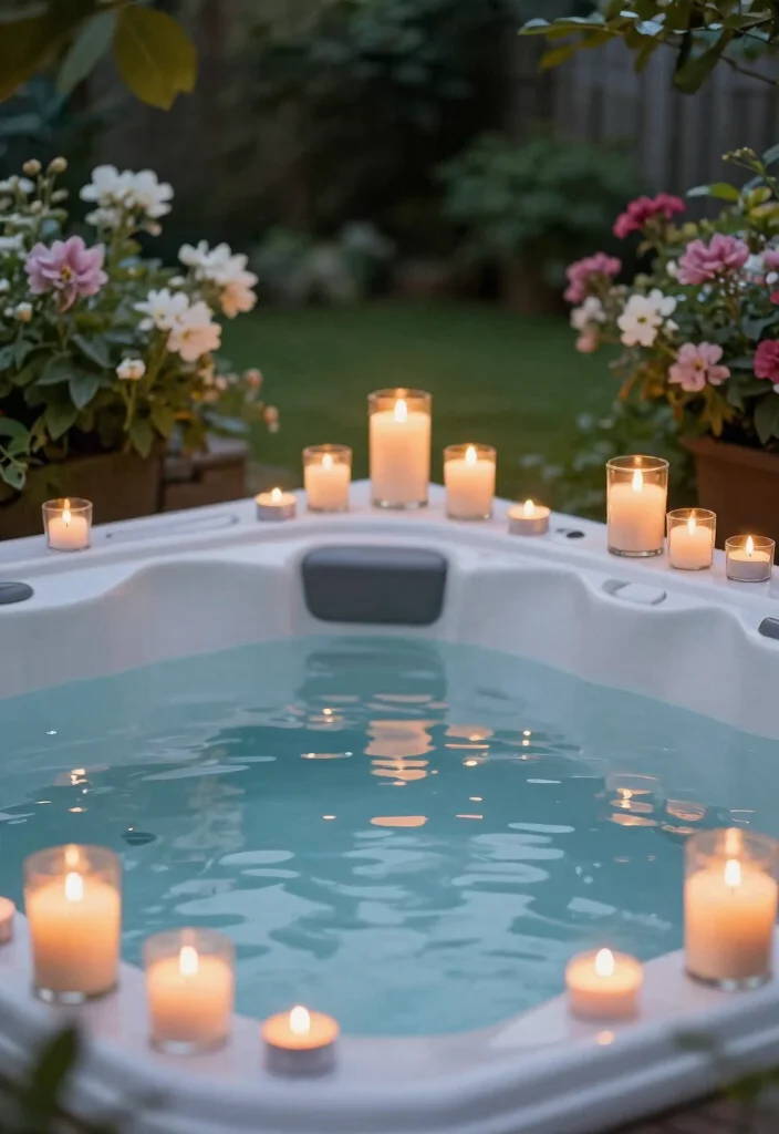 11 Romantic Hot Tub Lighting Ideas for Date Night 4. Candles for Cozy Vibes 0