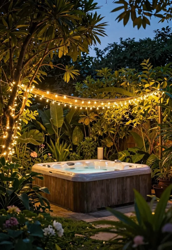 11 Romantic Hot Tub Lighting Ideas for Date Night 5. String Lights in Trees 0